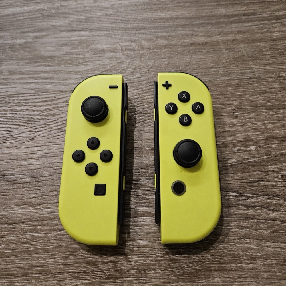 Nintendo Switch Joy-Con L R Controllers Neon Yellow OEM w Straps Replacement Box